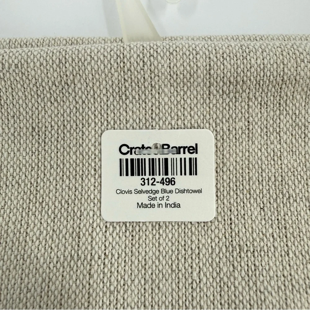 Crate&Barrell Clovis Blue Edge Cotton Linen Tea Kitchen Dish Towels Set of 2